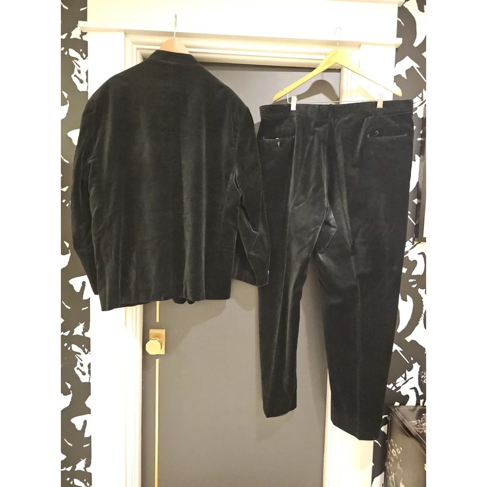 Falcone Suit Mens 50L 42x33 Solid Black VELVET Parsons Collar Vintage Union Made